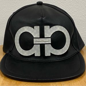 Salvatore Ferragamo Baseball Cap Black Leather Hat 60 Made In Italy